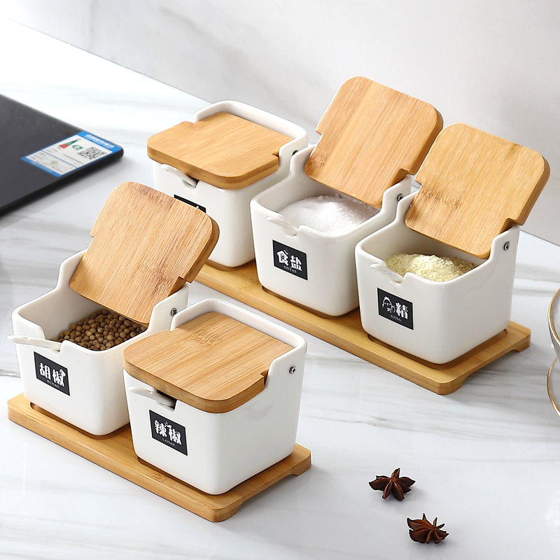 Tea Coffee Sugar Container - Quadrado nórdico cerâmica tempero frasco de