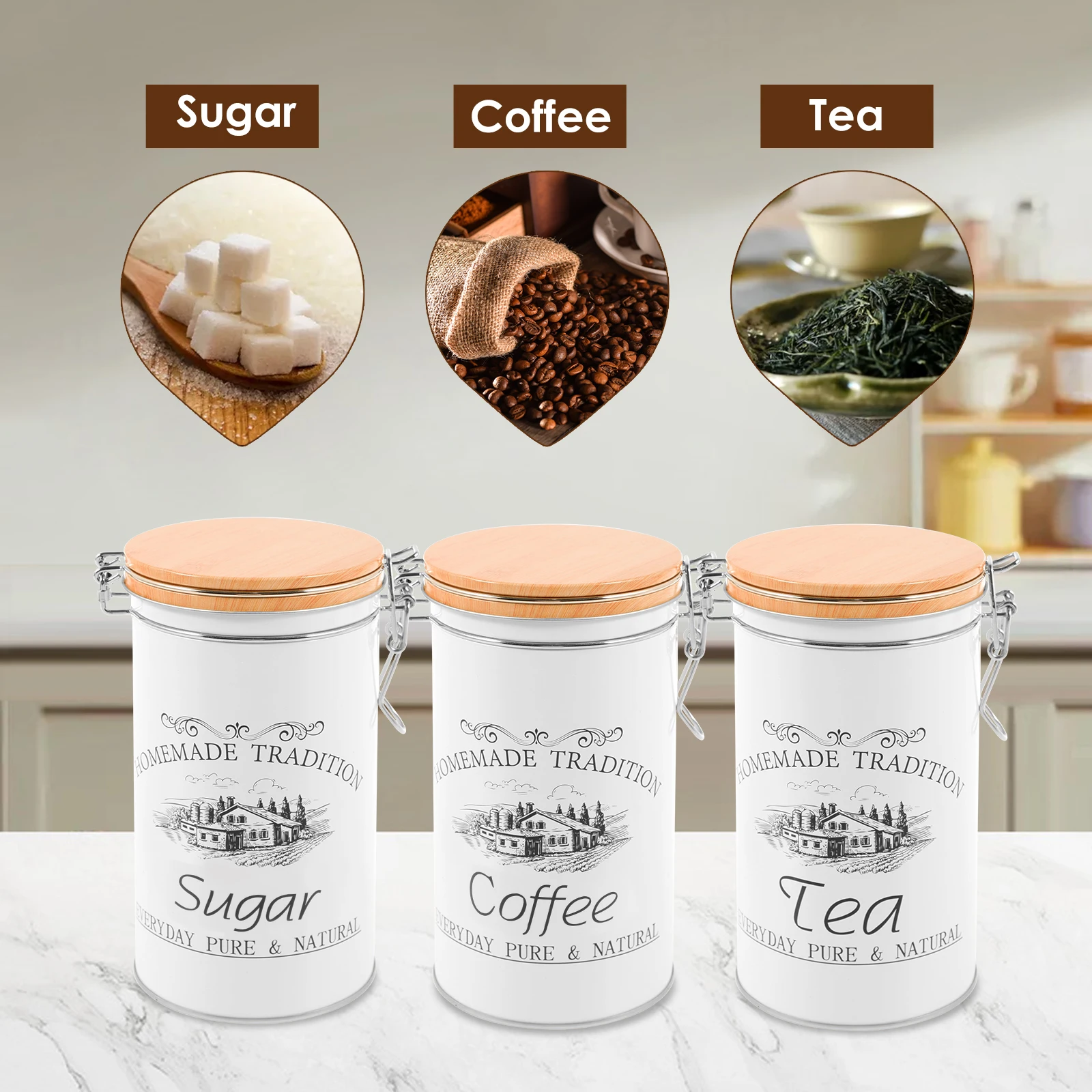 Conjunto de 3 Peças: Latas de  - Tea Coffee Sugar Container avaliação e preço