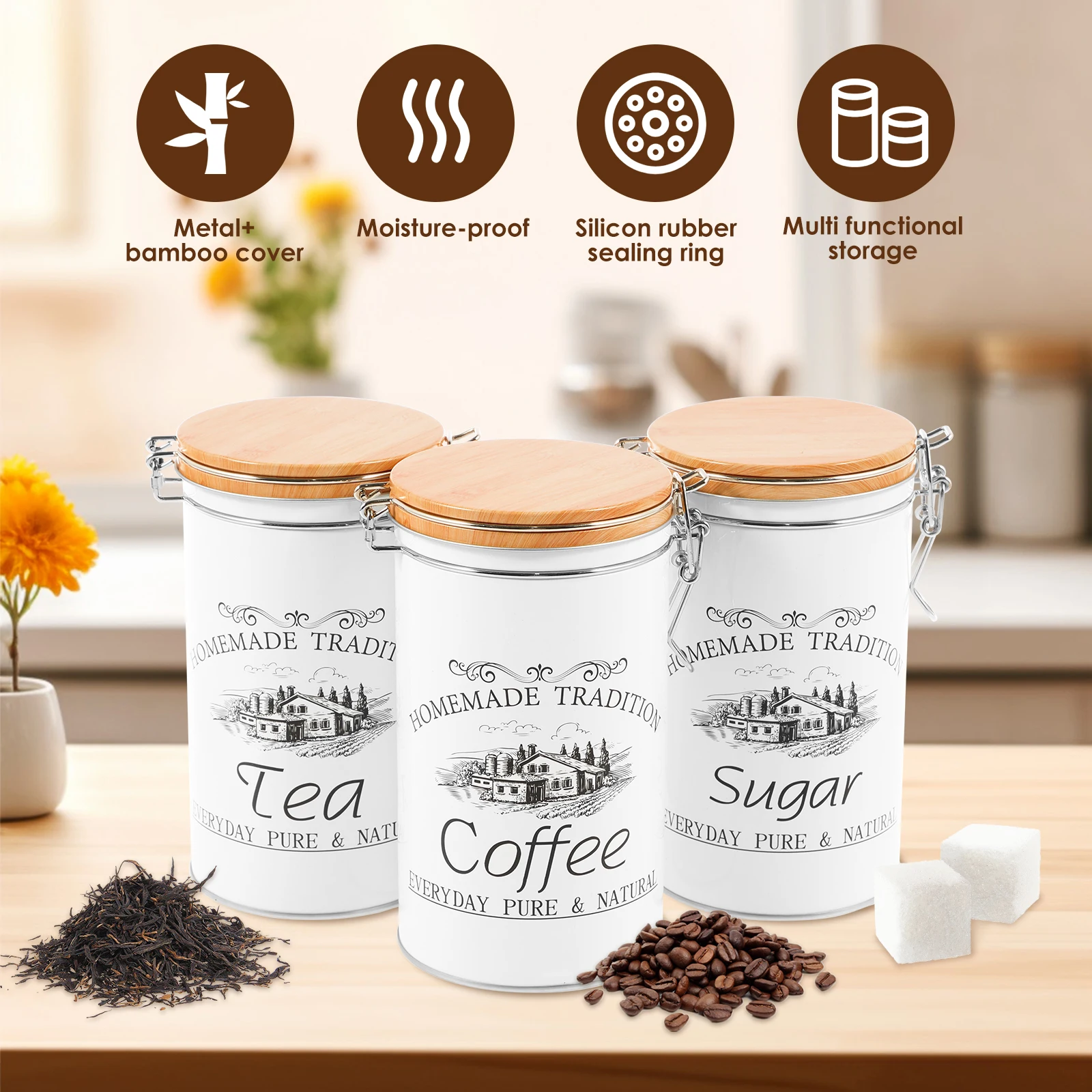 Conjunto de 3 Peças: Latas de  - Tea Coffee Sugar Container avaliação e preço